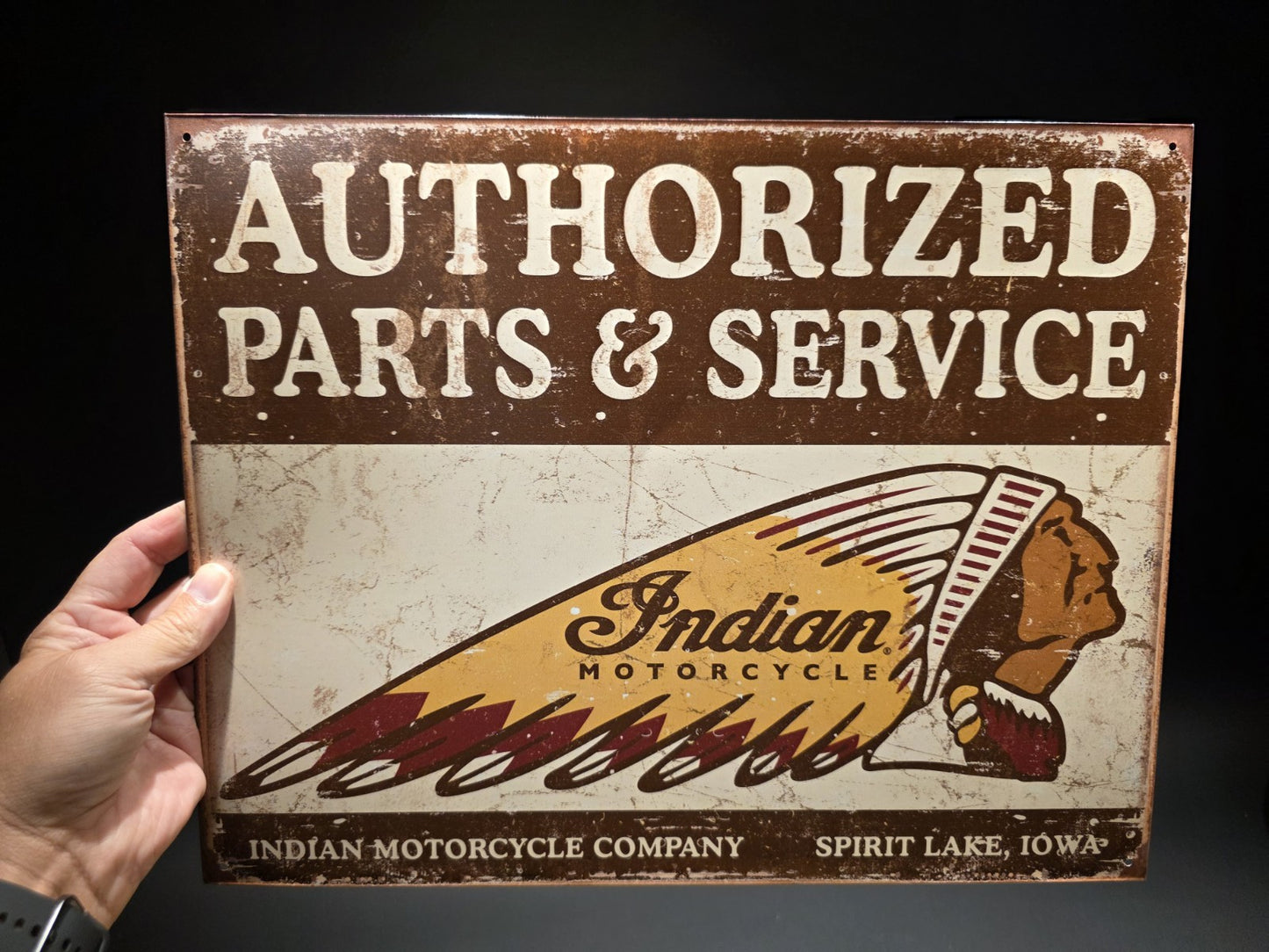 Metal Vintage Style Indian Motorcycle Sign White
