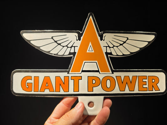 11" Antique Vintage Style Porcelain Giant Power Gas Oil Sign Plaque