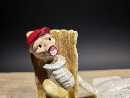 5" Painted Cast Iron Americana Charming Boy Urinating + Goose Figure