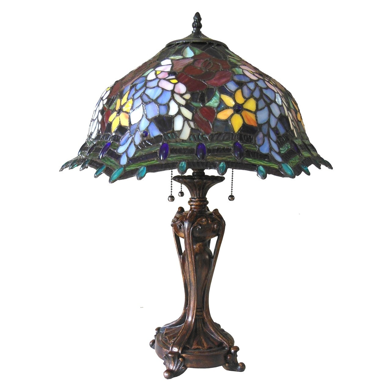 26" Antique Vintage Style Stained Glass Rose Floral Table Lamp