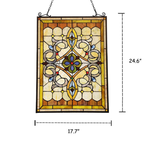 24.6" Antique Style Tiffany Style Stained Glass Window Panel Victorian