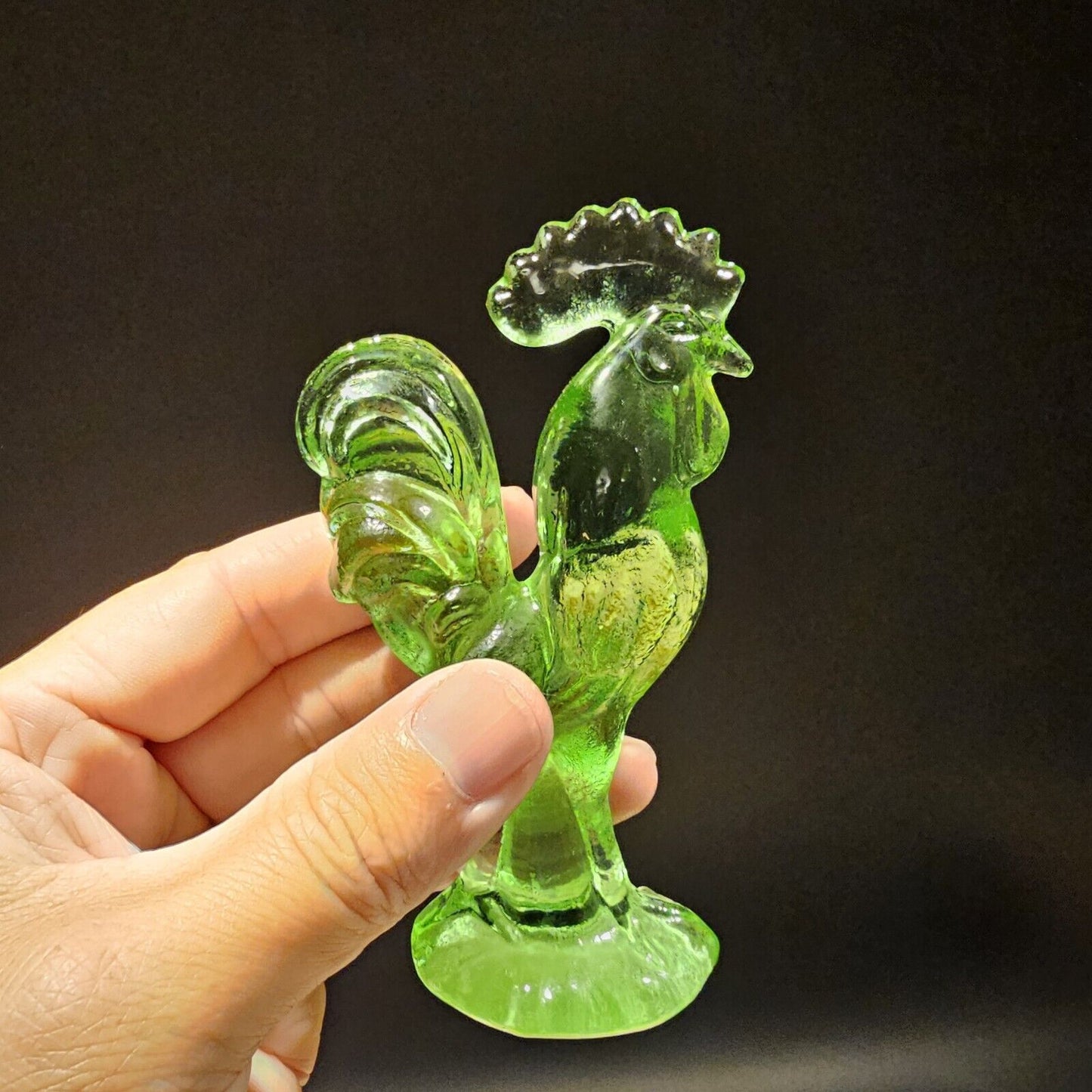Antique Vintage Style Green Depression Glass Rooster Chicken