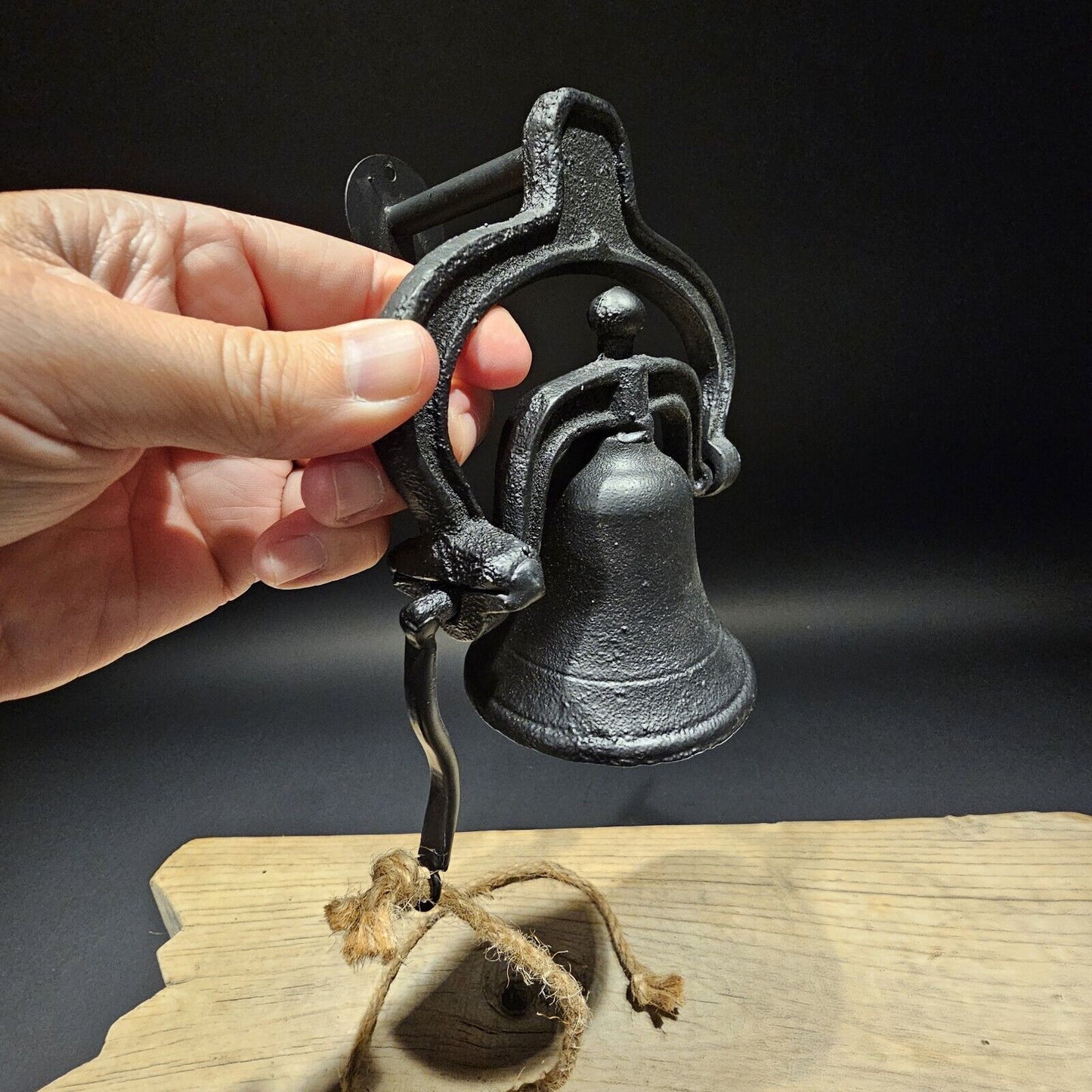 Antique Vintage Style Black Wall Mount Cast Iron Farm Bell