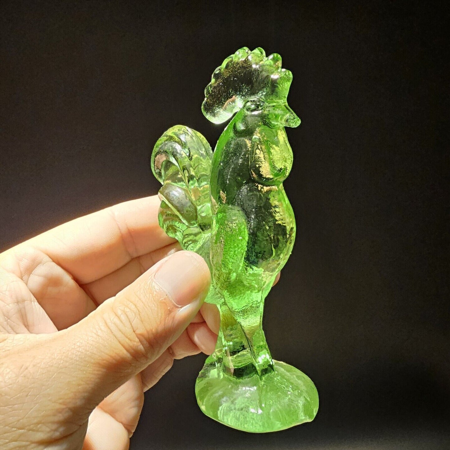 Antique Vintage Style Green Depression Glass Rooster Chicken