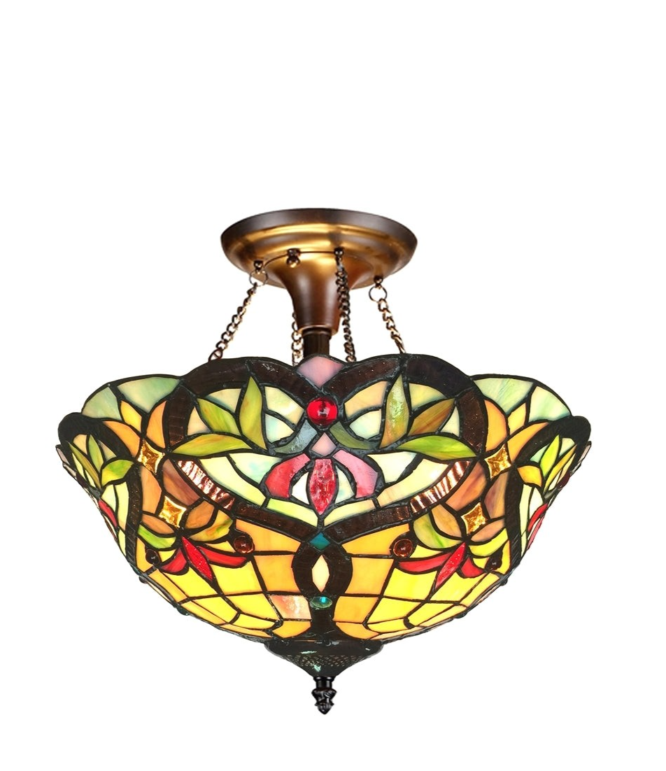 16" Antique Style Stained Glass Semi Flush Ceiling Uplight