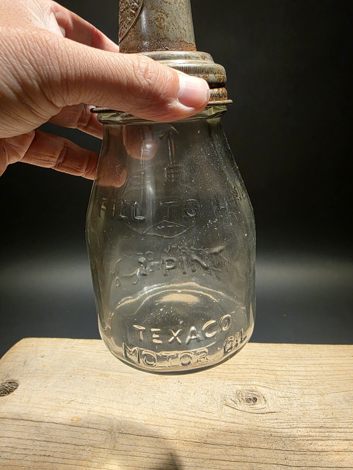 11" Vintage Style Glass Texaco Oil Bottle w Spout