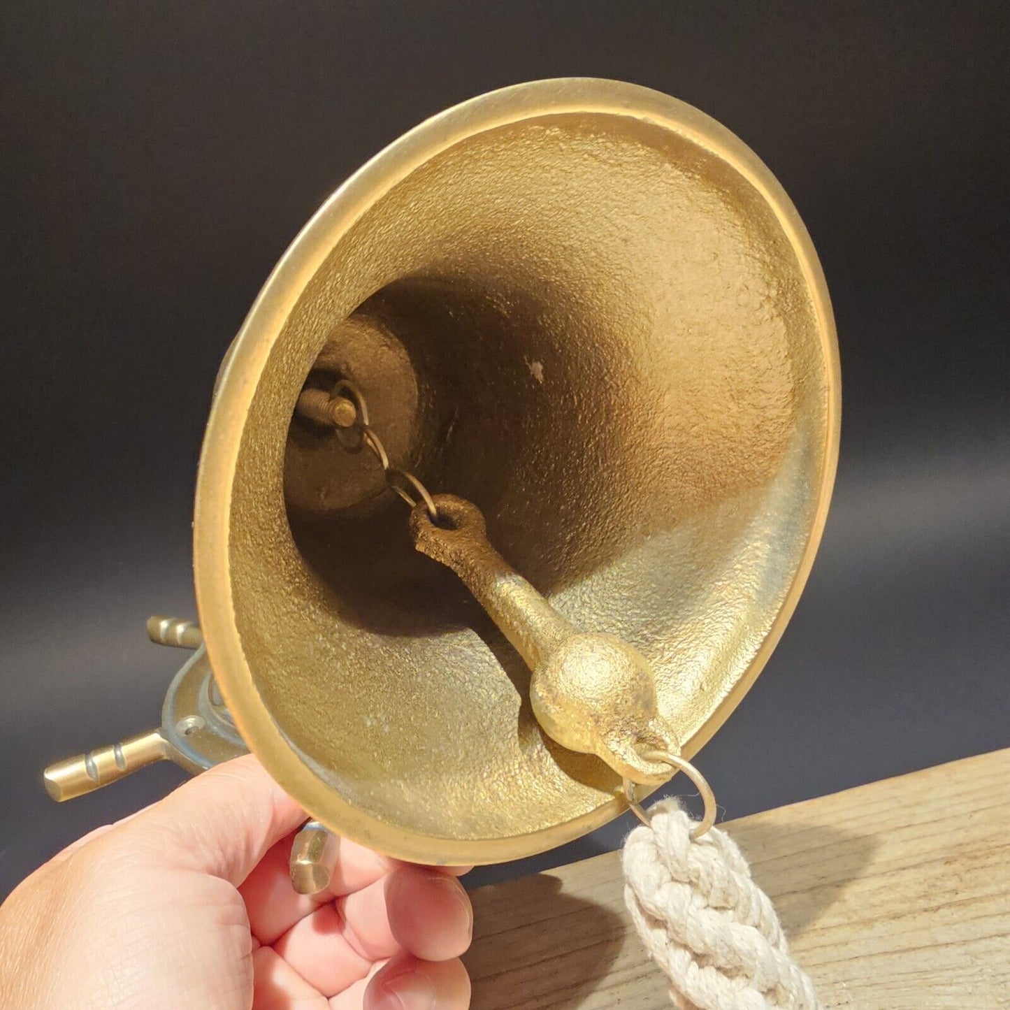 Antique Vintage Style Brass Aluminum Ships Wheel Wall Mount Bar Bell