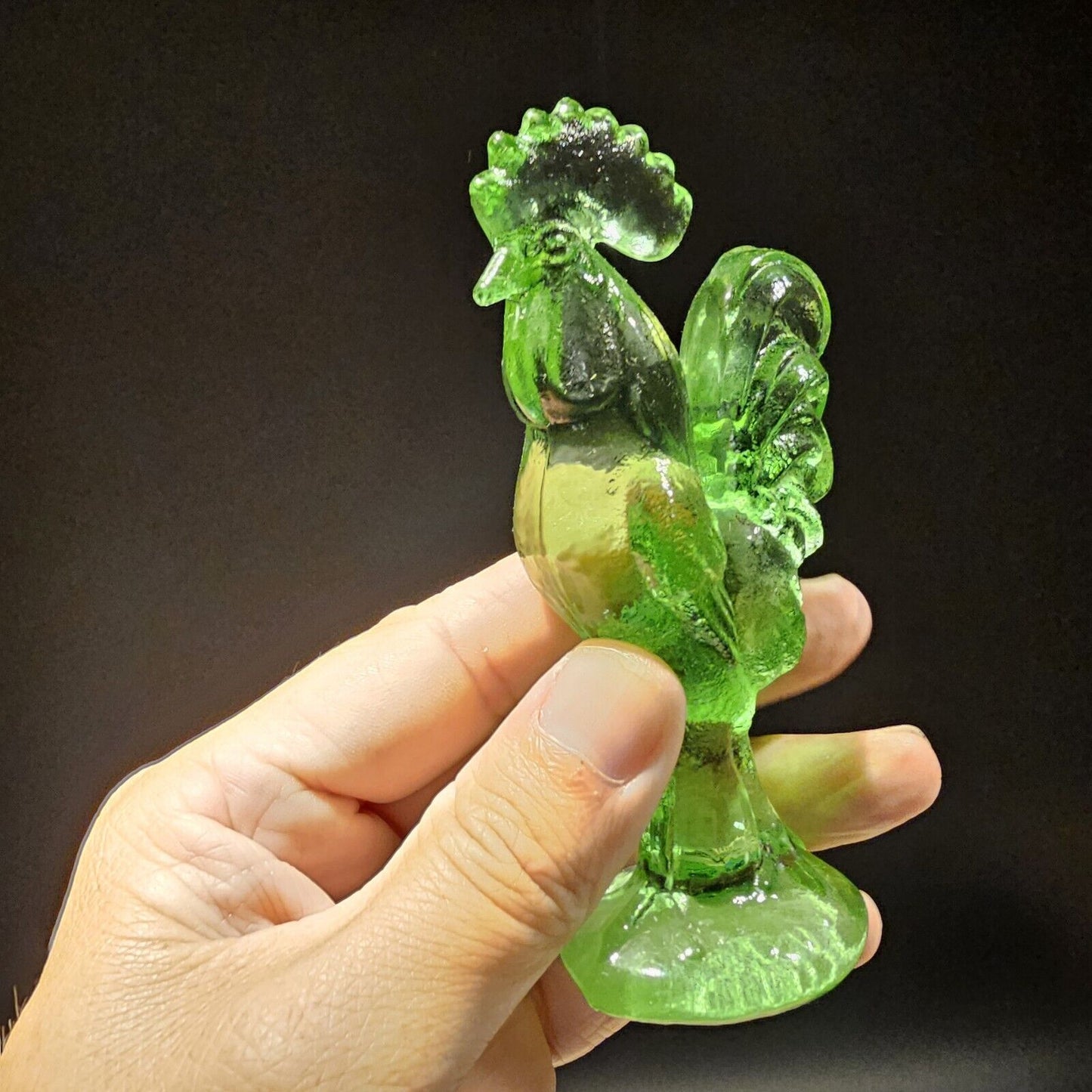 Antique Vintage Style Green Depression Glass Rooster Chicken