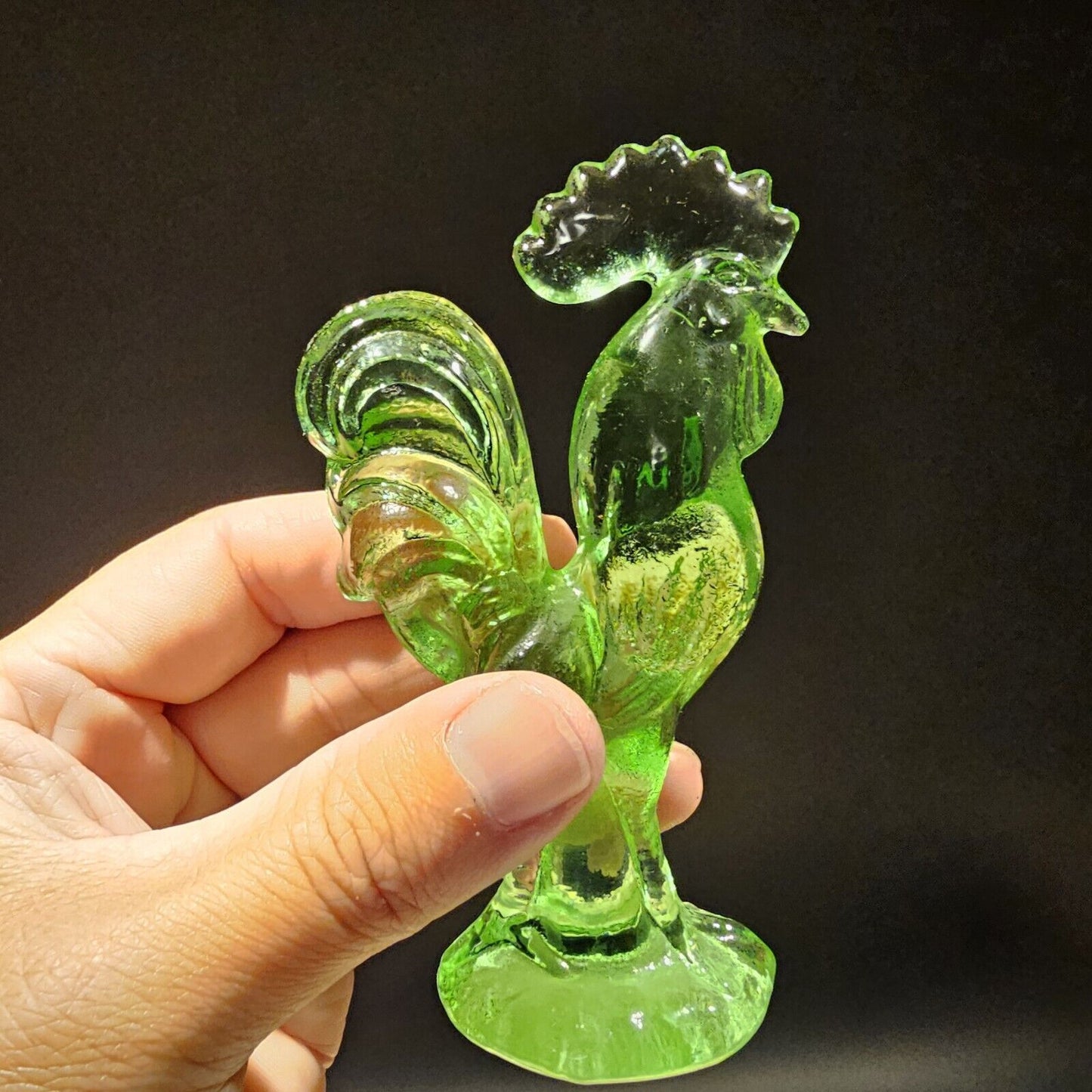 Antique Vintage Style Green Depression Glass Rooster Chicken