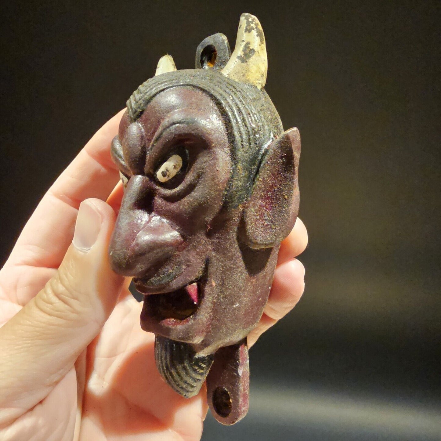 Antique Vintage Style Cast Iron folk art Devil Wall mount Bottle Opener