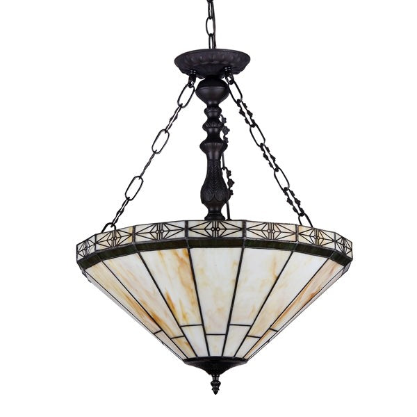 18.3" W 2 Light Stained Glass Hanging Inverted Pendant Ceiling Uplight