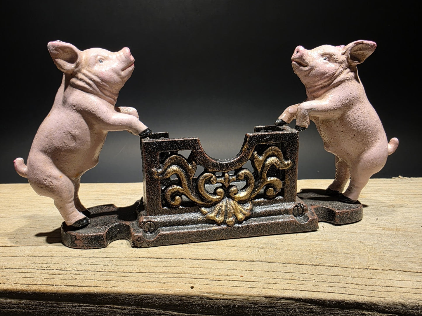 Antique Style Cast Iron Country Pink Pig Cast Iron Business Card Holder