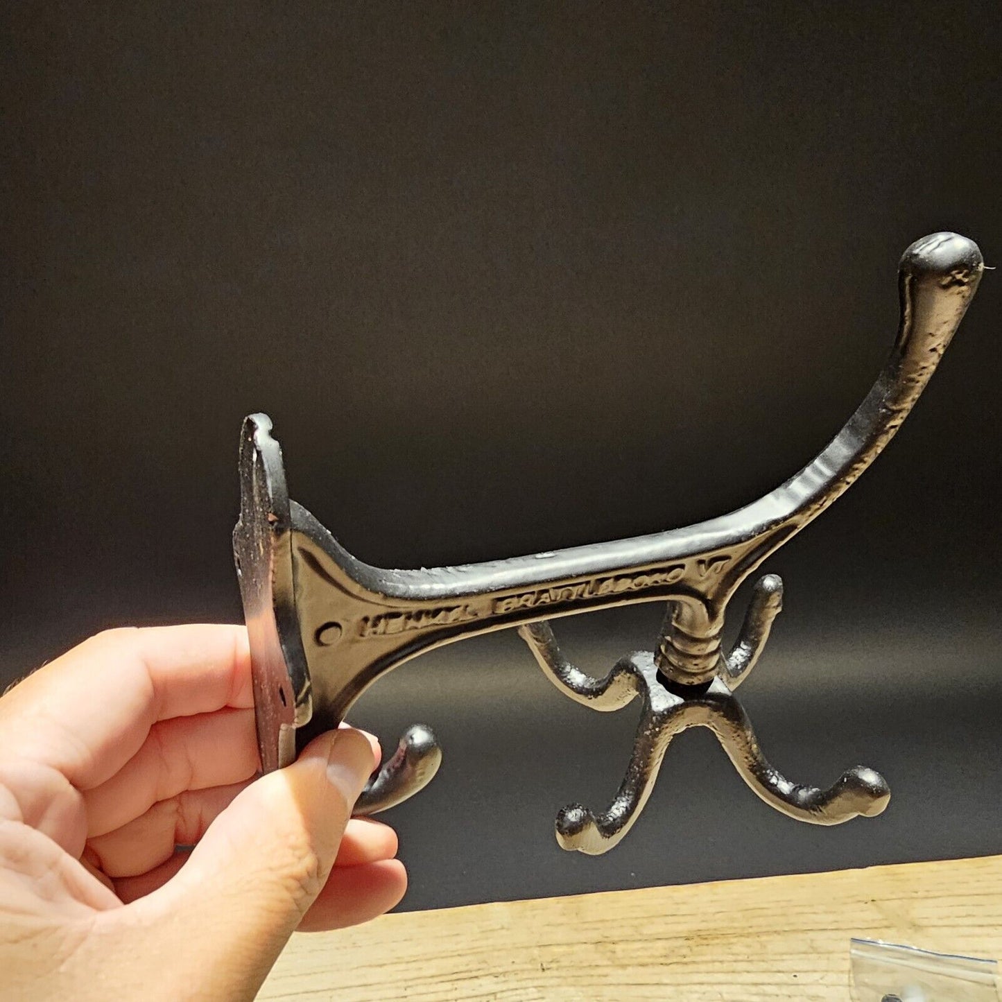 Antique Vintage Style BLACK Cast Iron Hook Rotating Spinning Coat Hanger
