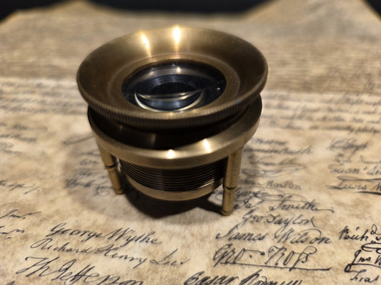 Antique Style Brass Tripod Jeweler's Loupe Standing Magnifying Glass Lens