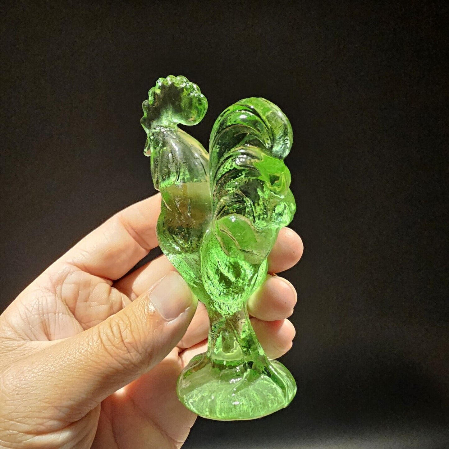 Antique Vintage Style Green Depression Glass Rooster Chicken