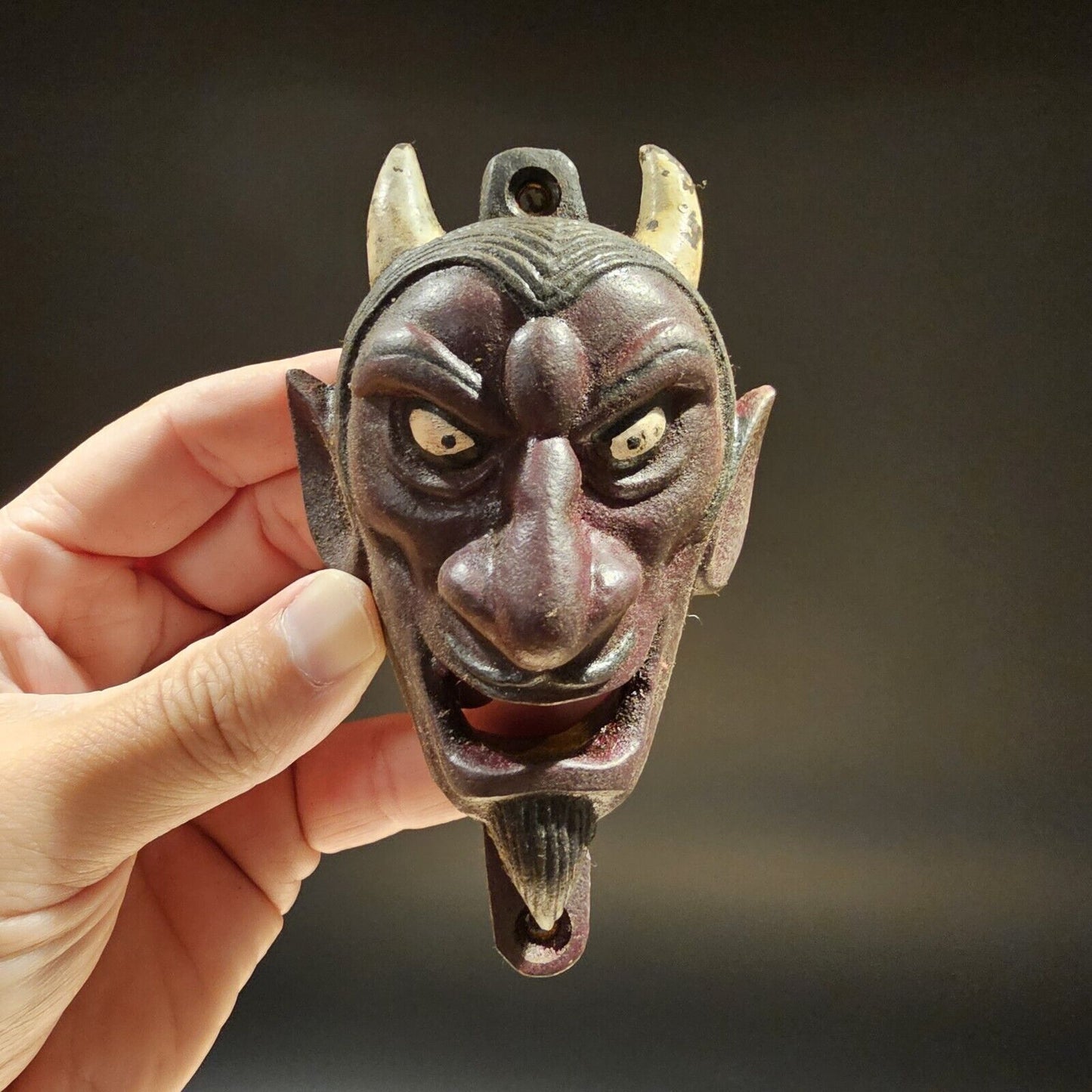 Antique Vintage Style Cast Iron folk art Devil Wall mount Bottle Opener