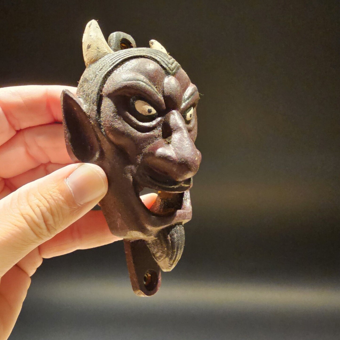 Antique Vintage Style Cast Iron folk art Devil Wall mount Bottle Opener