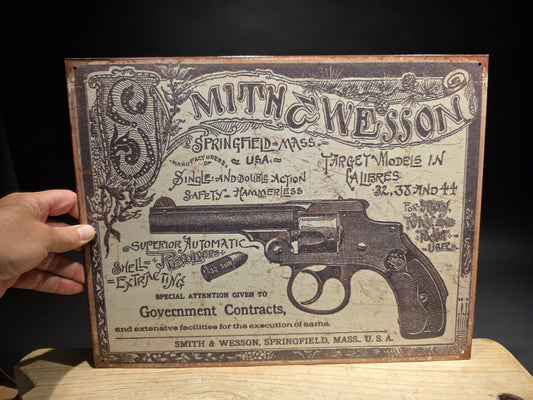 Vintage-Style Smith & Wesson Tin Sign – 1892 Revolver Advertisement