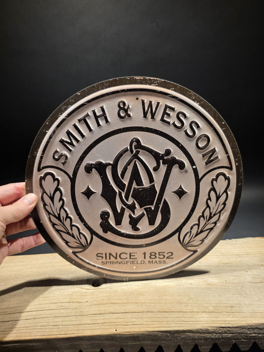 11 1/2" Vintage Style Round Metal Smith & Wesson Sign