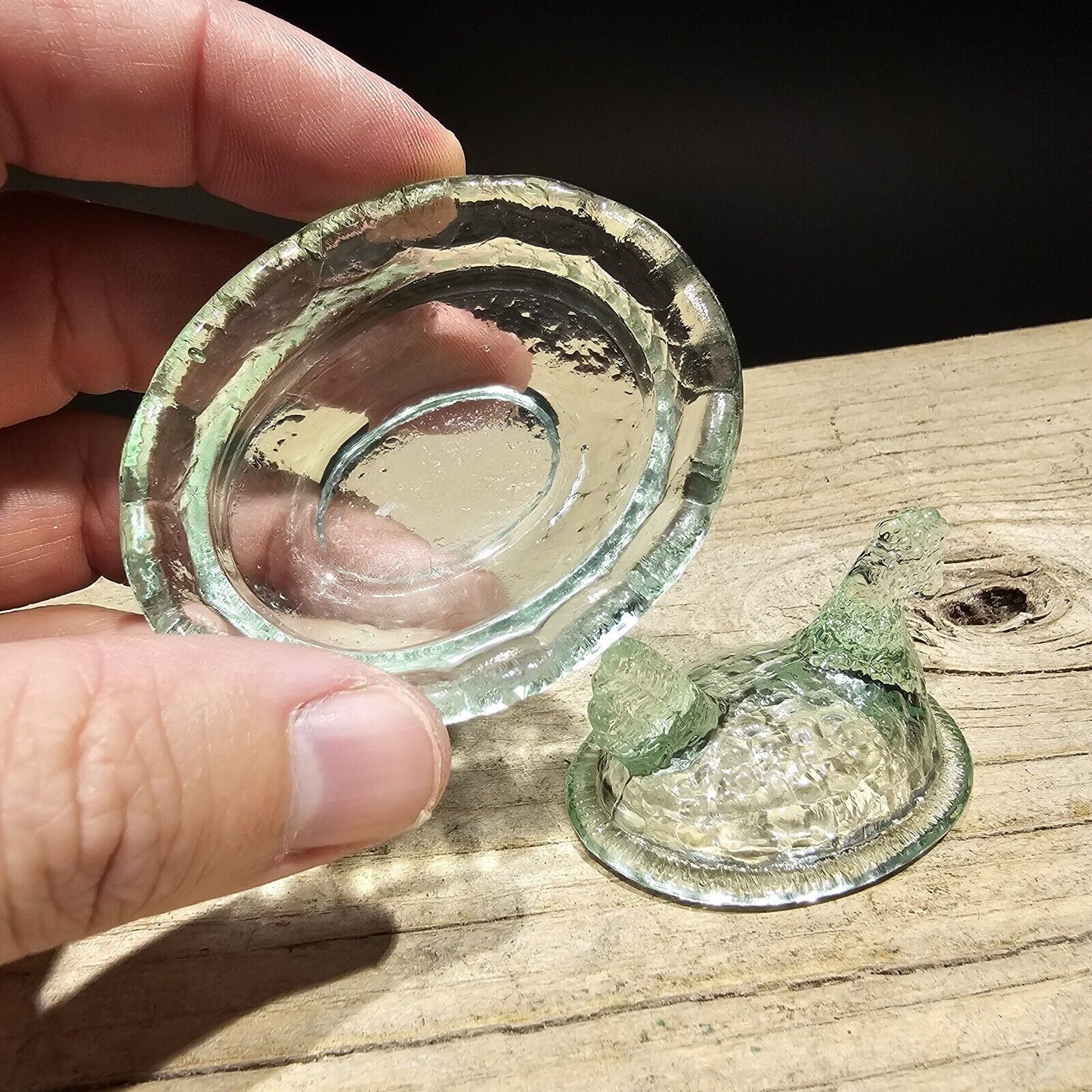 Antique Vintage Style Miniature Green Depression Glass Chicken Hen On Nest Dish