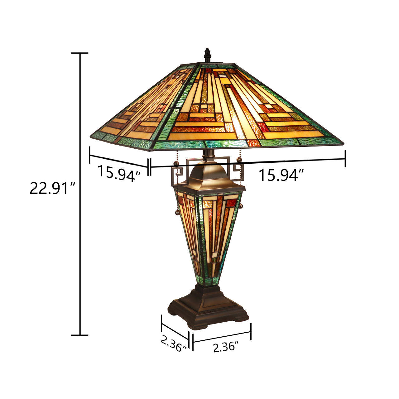 22.91" 3 light Antique Vintage Style Stained Glass Mission Table Lamp