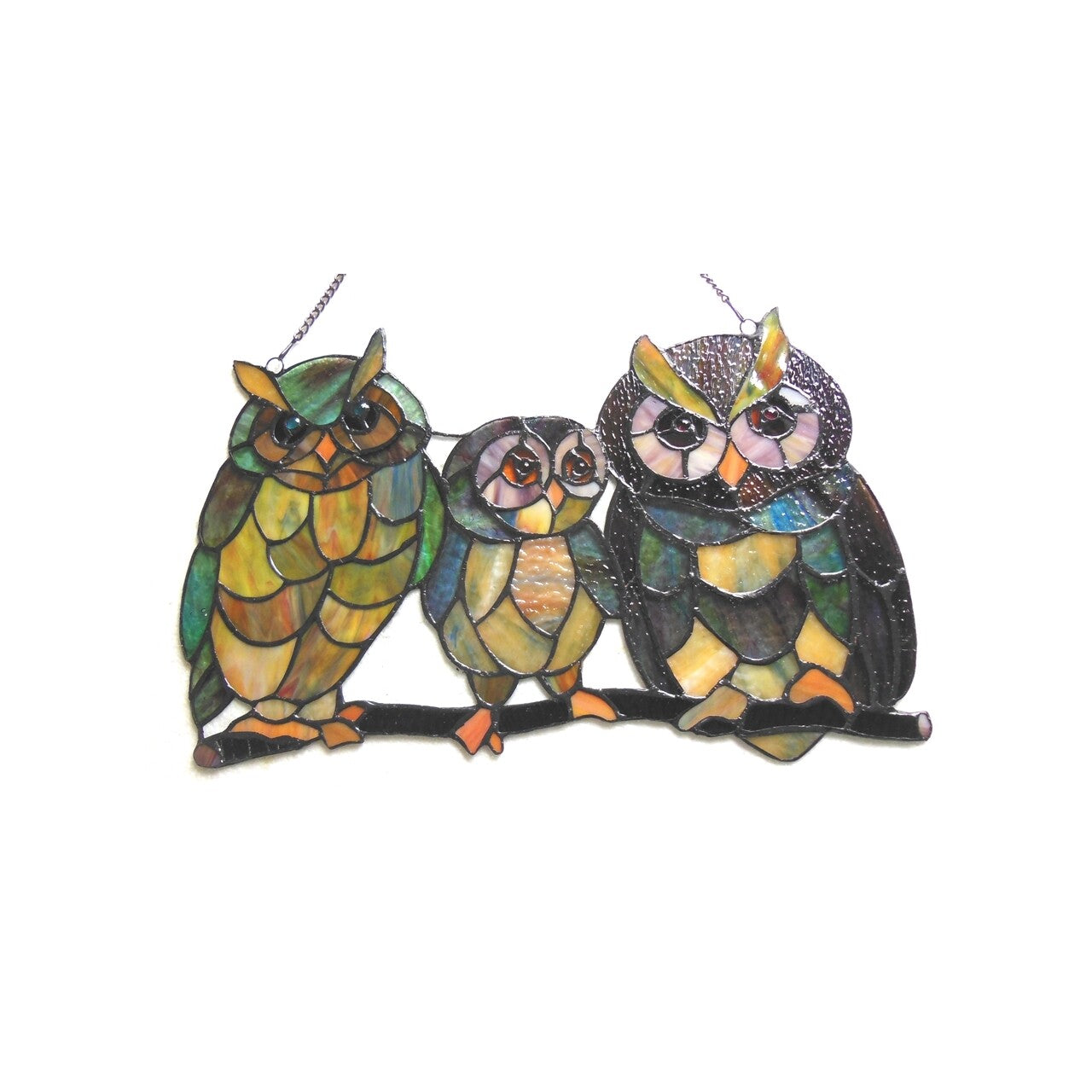 17" Owl Bird Stained Glass Window Hanging Panel Suncatcher