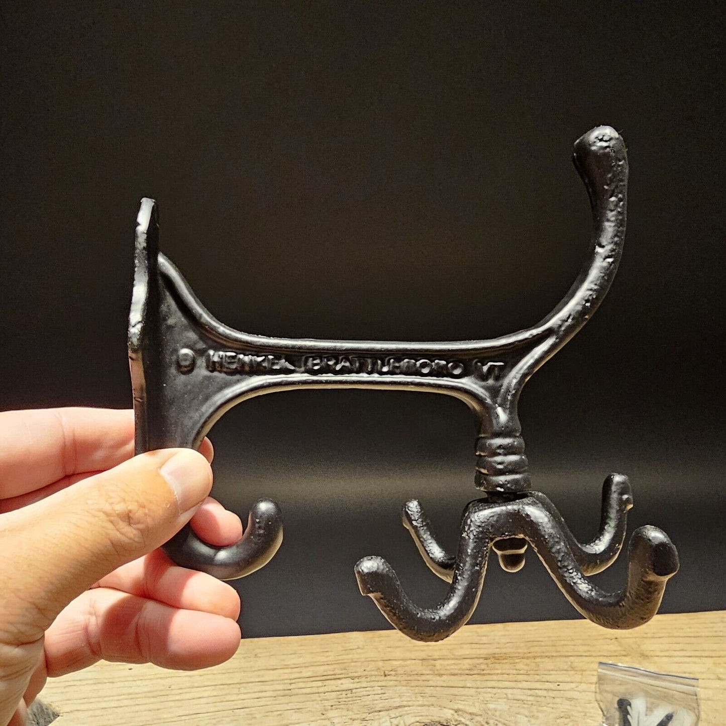 Antique Vintage Style BLACK Cast Iron Hook Rotating Spinning Coat Hanger