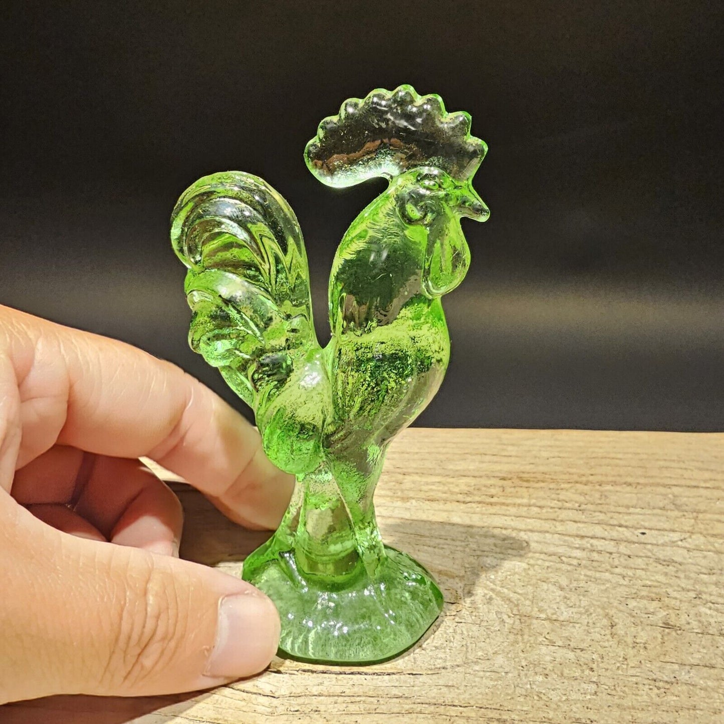 Antique Vintage Style Green Depression Glass Rooster Chicken