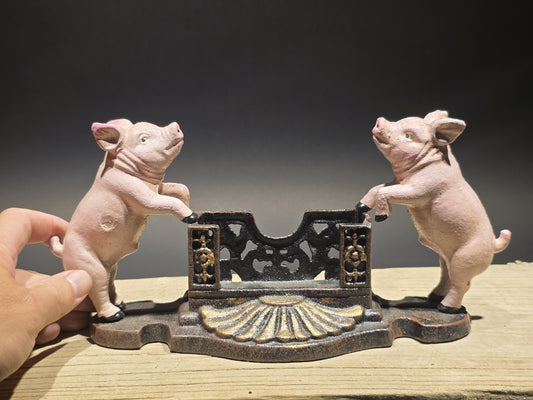 Antique Style Cast Iron Country Pink Pig Cast Iron Business Card Holder