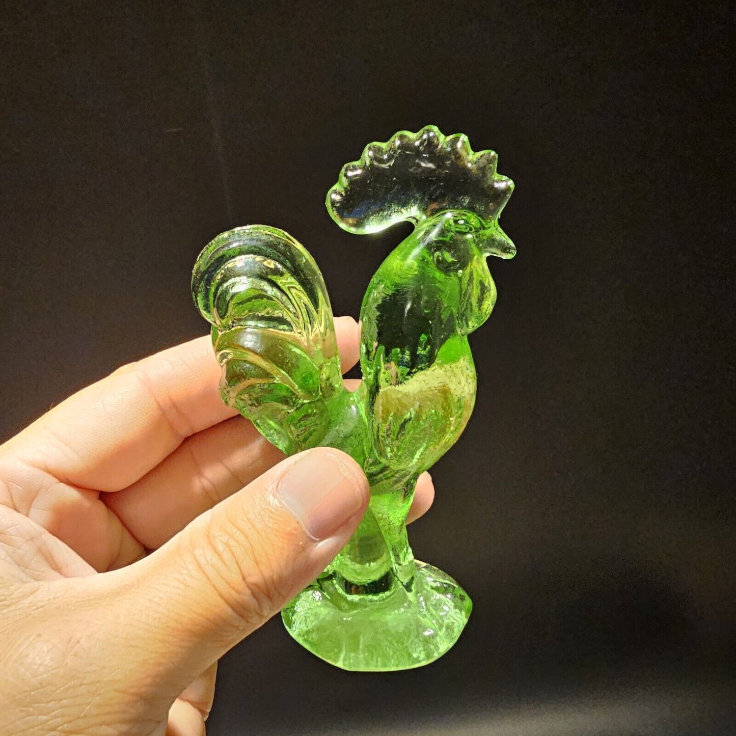Antique Vintage Style Green Depression Glass Rooster Chicken