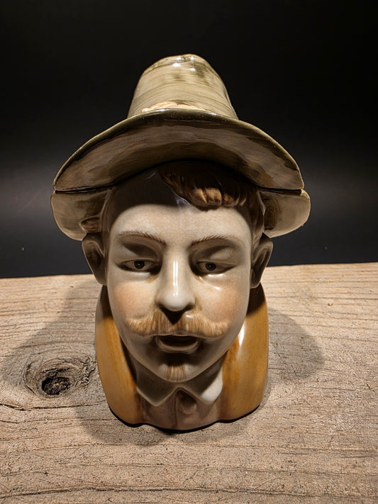 Antique Style Majolica Ceramic Humidor Figural Tobacco Jar