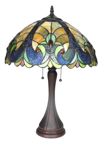 22" Antique Style Stained Glass Pull chain Table Lamp