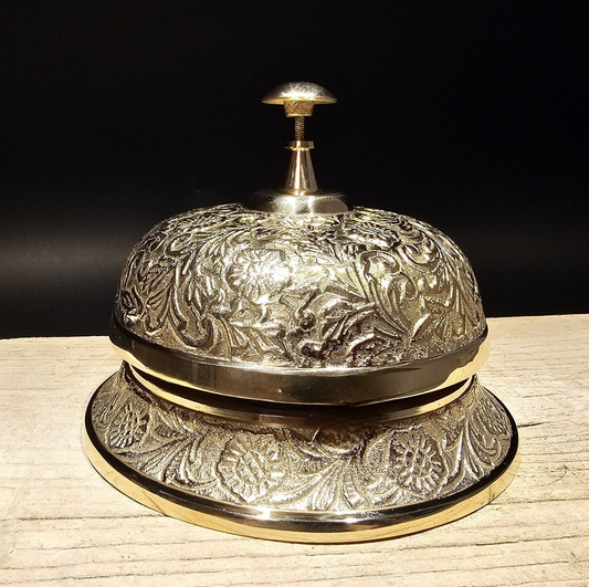 Large 5 1/2" Antique Vintage Style Ornate Brass Table Desk Bell