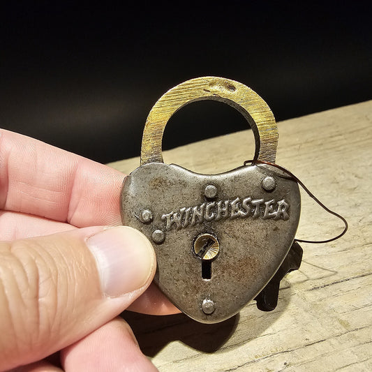 Antique Vintage Style Brass Winchester Firearms Ammo Box Padlock Lock & Key