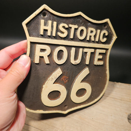 Antique Vintage Style Cast Iron Historic Route 66 Plaque Sign