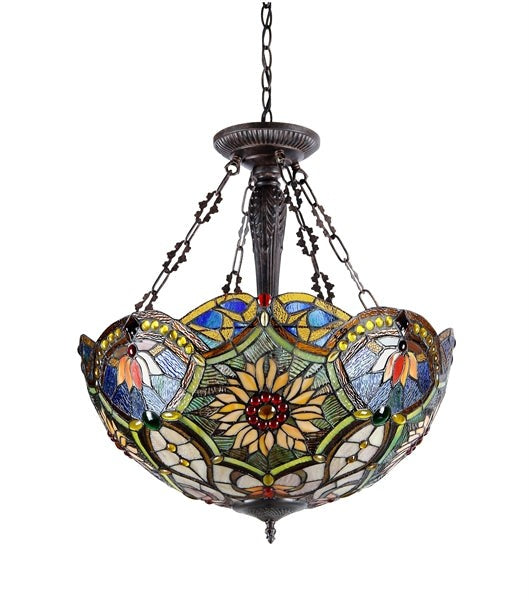 21.26" Wide Stained Glass Inverted Pendant Uplight Ceiling Light