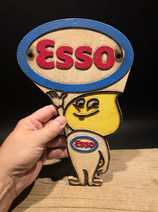 11" Vintage Style Gas Station Advertising Esso Oil Drop Cast Iron Sign