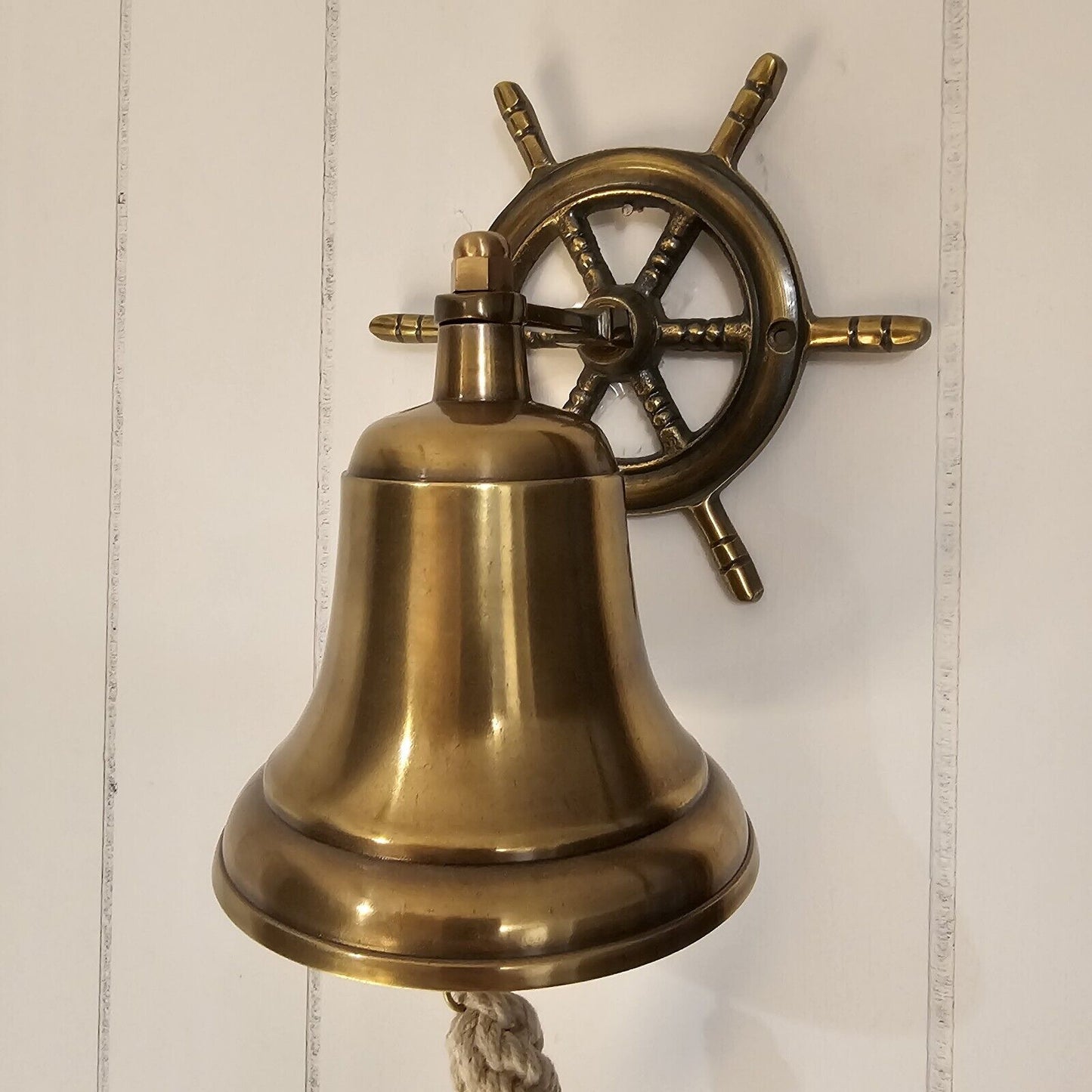 Antique Vintage Style Brass Aluminum Ships Wheel Wall Mount Bar Bell