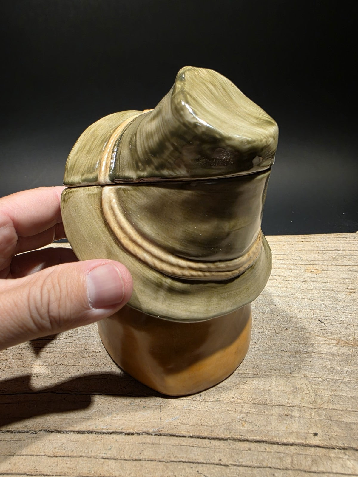 Antique Style Majolica Ceramic Humidor Figural Tobacco Jar