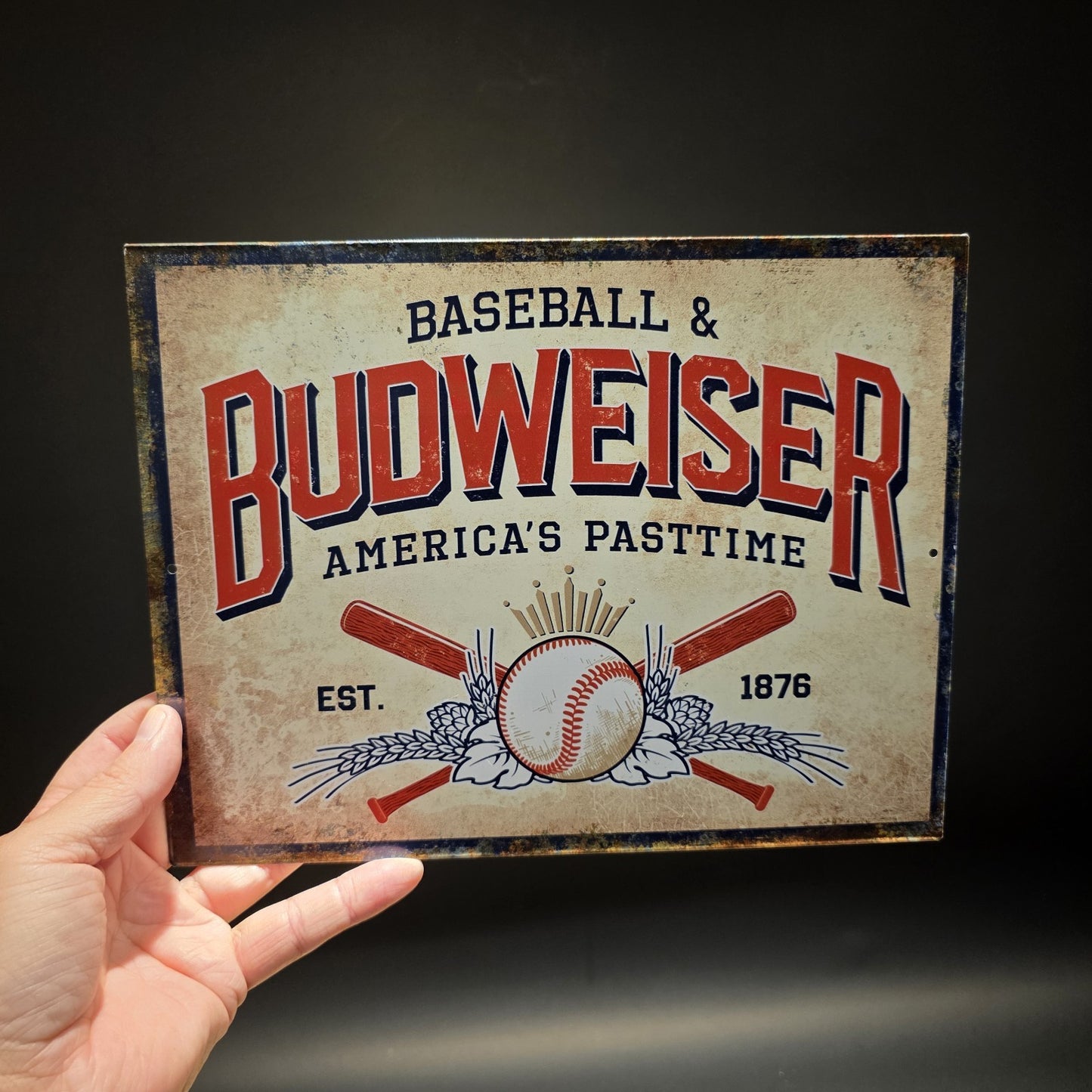 10.75" Vintage Style Budweiser Baseball Tin Sign Beer Advertising