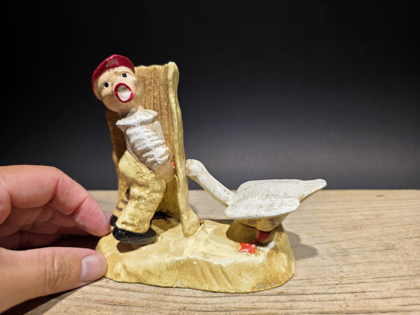 5" Painted Cast Iron Americana Charming Boy Urinating + Goose Figure