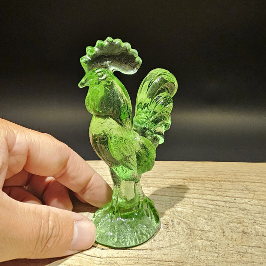 Antique Vintage Style Green Depression Glass Rooster Chicken