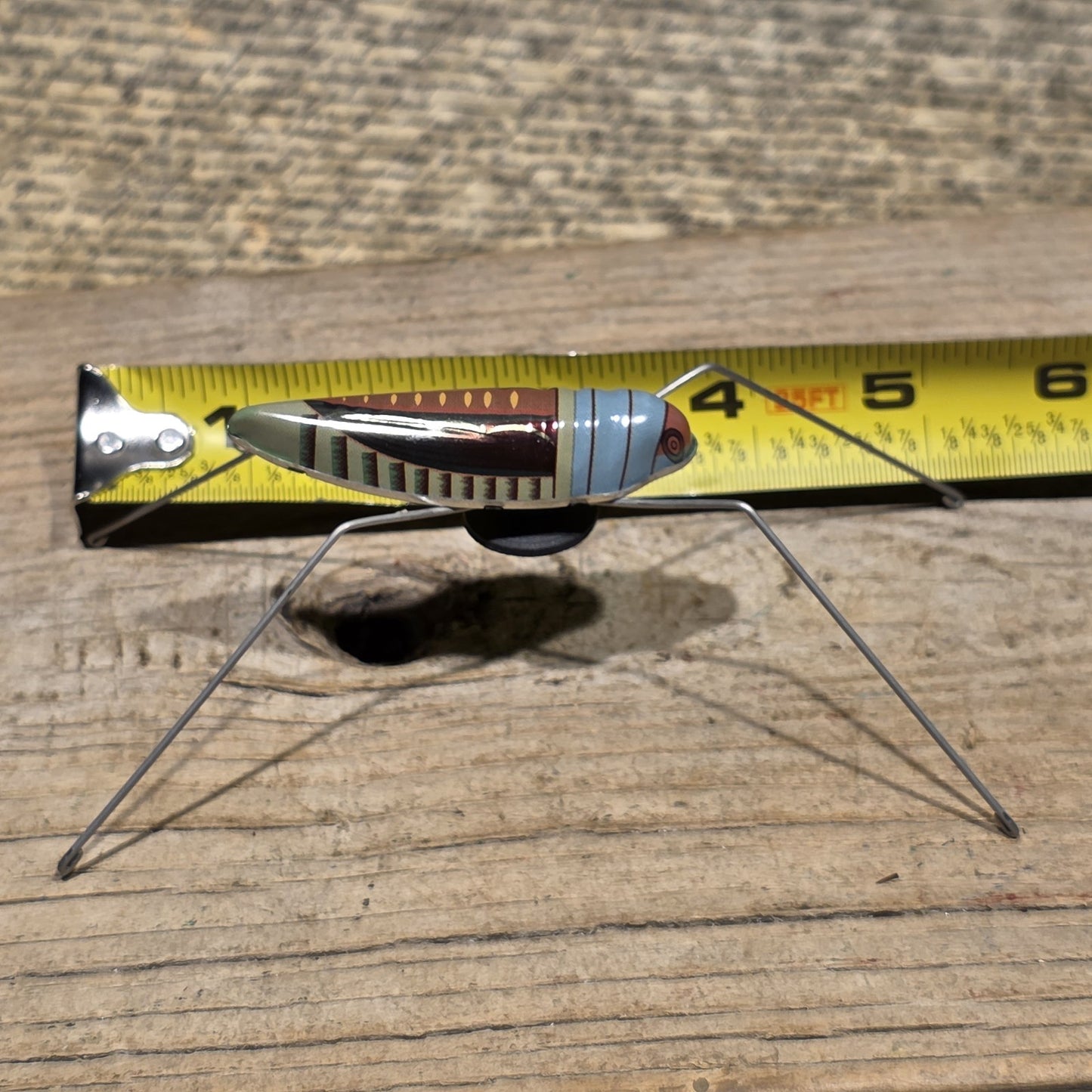 Vintage Style Tin Litho Jumping Grasshopper Toy Suction Cup Hopper Novelty Toy
