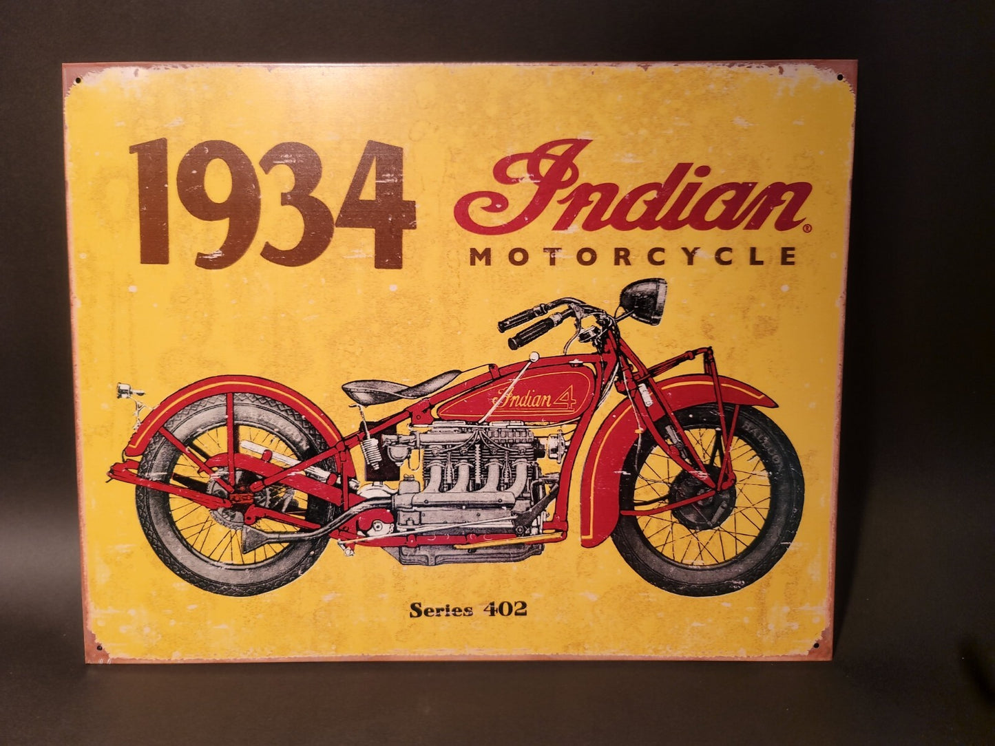 Metal Vintage Style Indian Motorcycle Sign Yellow