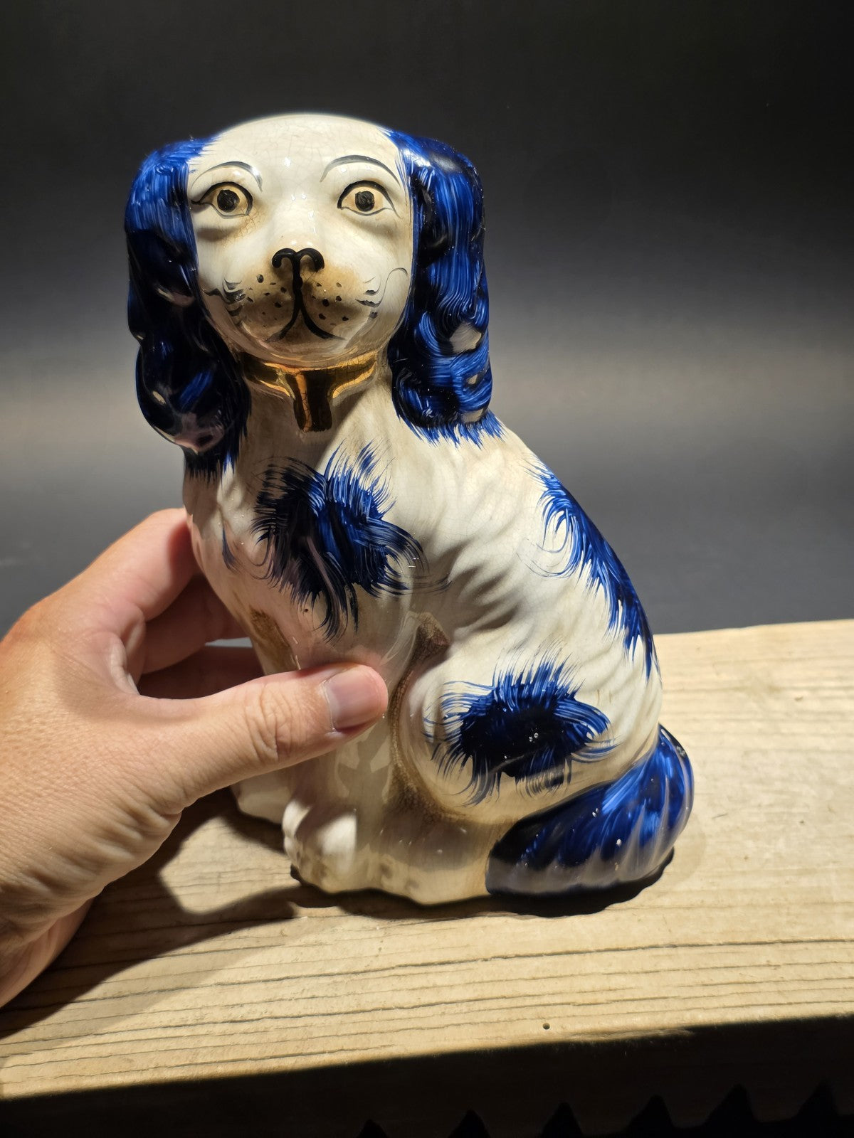 8" Antique Vintage Style Blue Staffordshire Spaniel Dog Figurine
