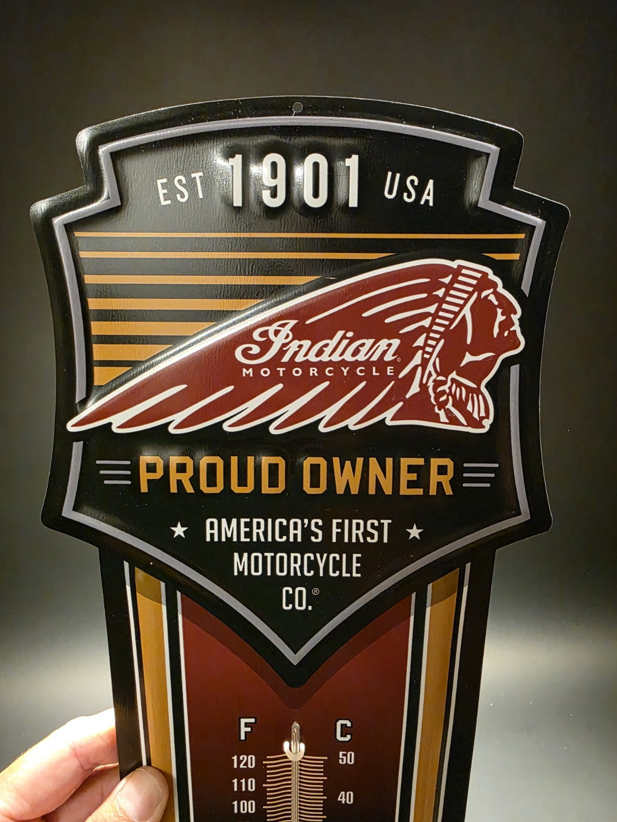 17.4 " Metal Vintage Style Indian Motorcycle Thermometer Sign