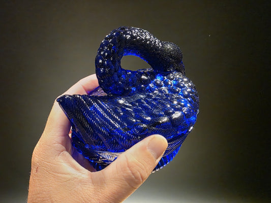 Vintage Style Cobalt Blue Depression Glass Swan Candy Dish Box