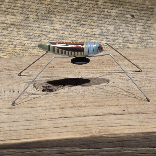 Vintage Style Tin Litho Jumping Grasshopper Toy Suction Cup Hopper Novelty Toy