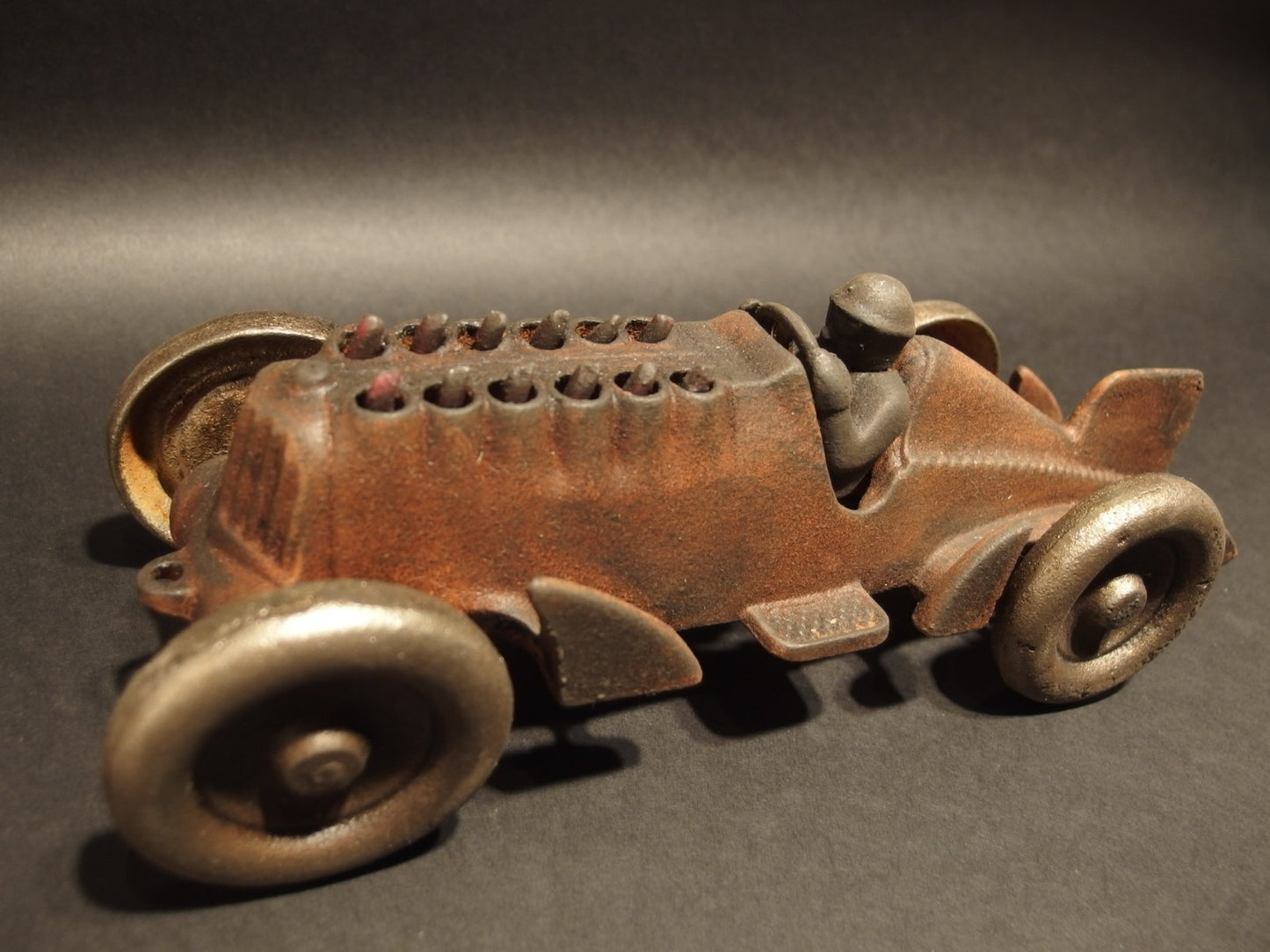 Antique Vintage Style Cast Iron Toy Race Car w Moving Flames "Hubley"