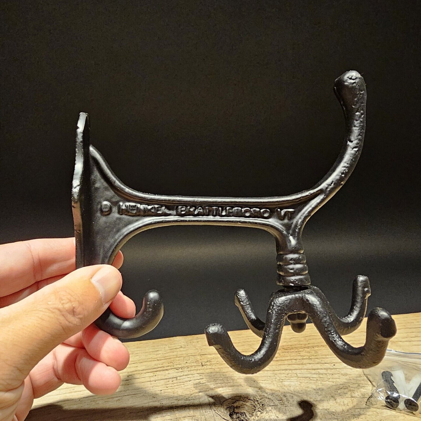 Antique Vintage Style BLACK Cast Iron Hook Rotating Spinning Coat Hanger
